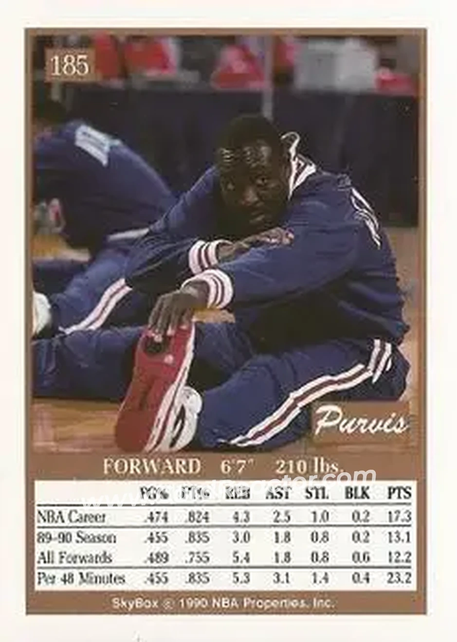 1990-91 SkyBox #185 - Purvis Short - New Jersey Nets - Back