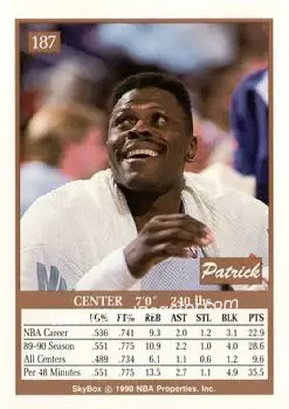 1990-91 SkyBox #187 - Patrick Ewing - New York Knicks - Back 1990-91 SkyBox #187 - Patrick Ewing - New York Knicks - Back