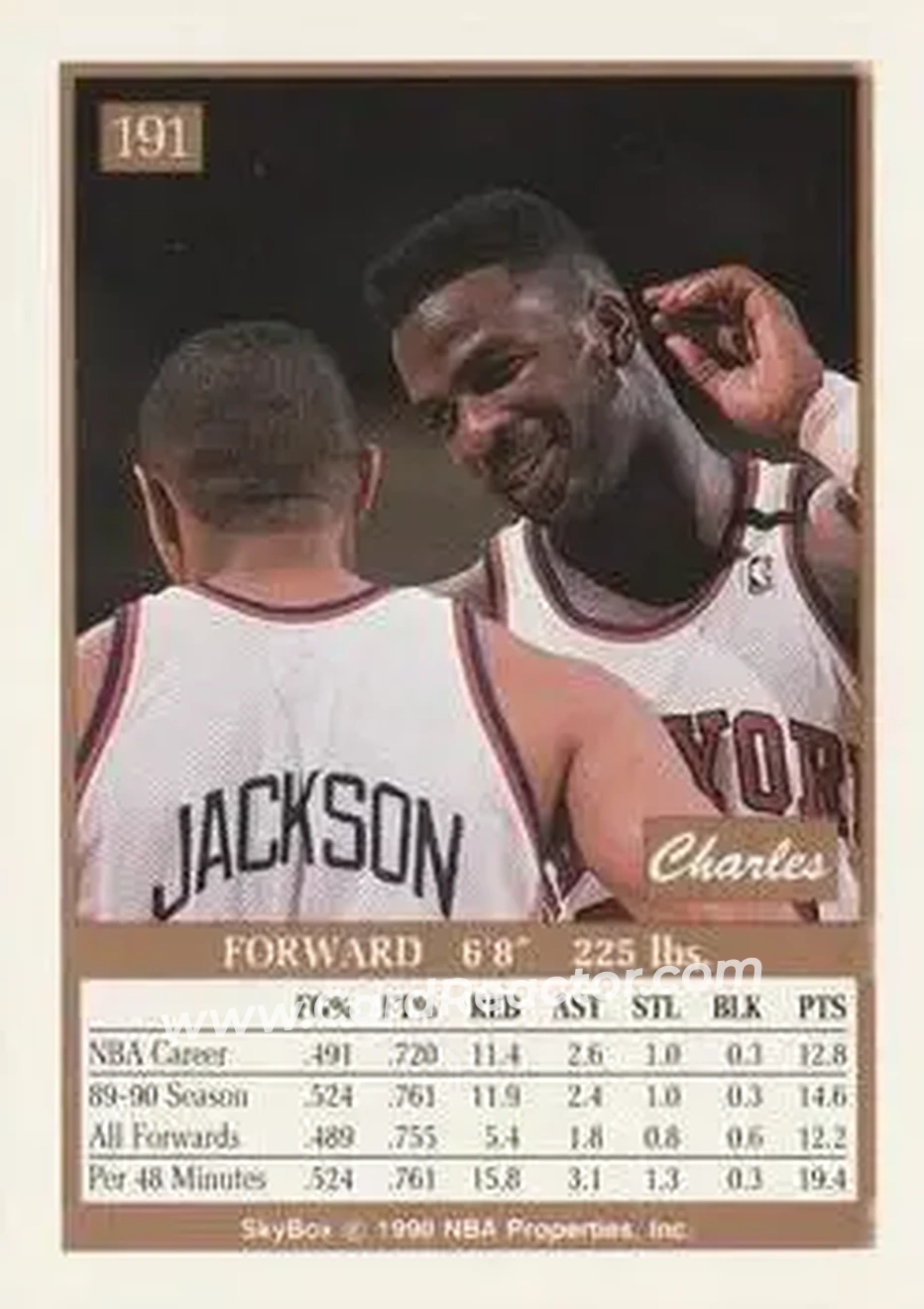 1990-91 SkyBox #191 - Charles Oakley - New York Knicks - Back 1990-91 SkyBox #191 - Charles Oakley - New York Knicks - Back