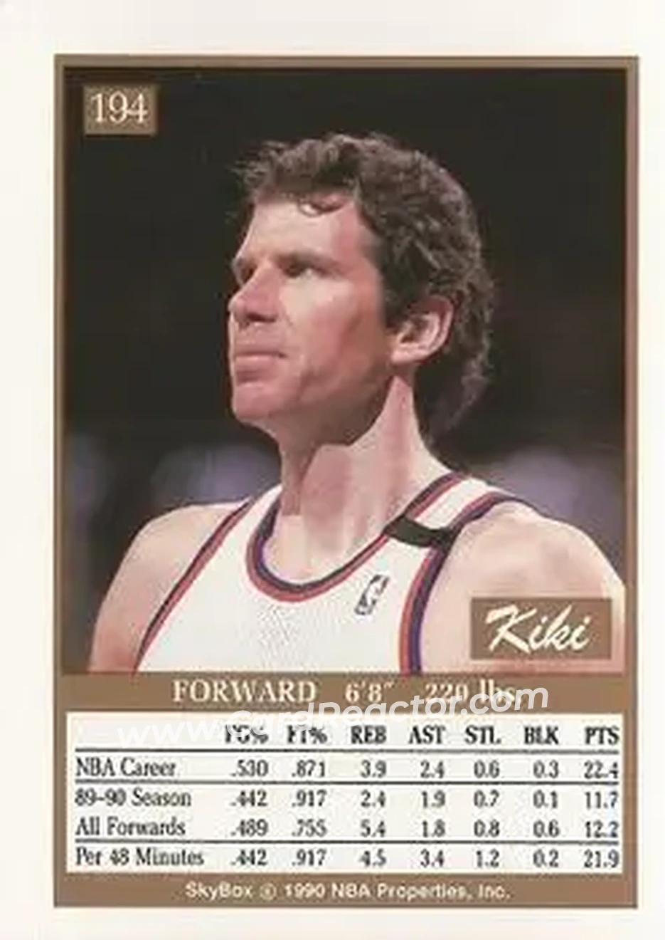 1990-91 SkyBox #194 - Kiki Vandeweghe - New York Knicks - Back
