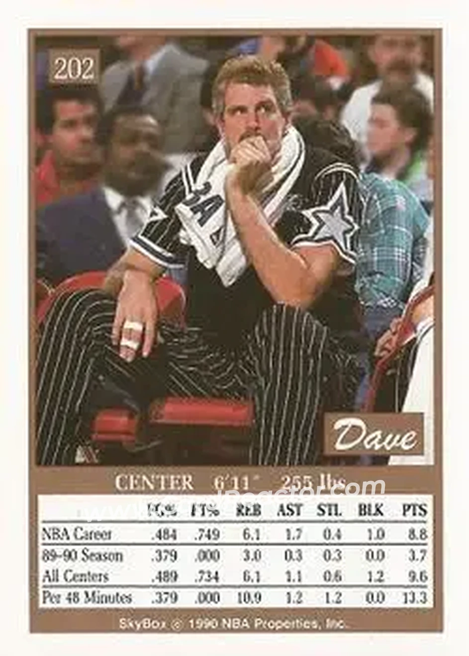 1990-91 SkyBox #202 - Dave Corzine - Orlando Magic - Back