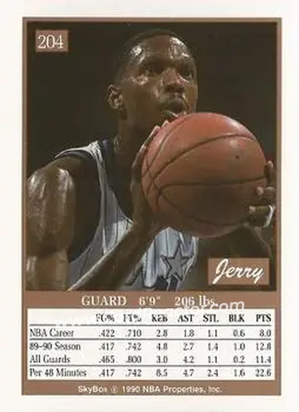 1990-91 SkyBox #204 - Jerry Reynolds - Orlando Magic - Back
