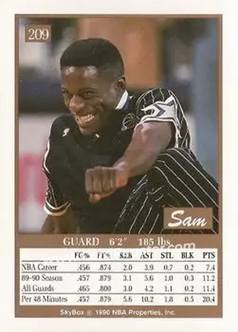1990-91 SkyBox #209 - Sam Vincent - Orlando Magic - Back
