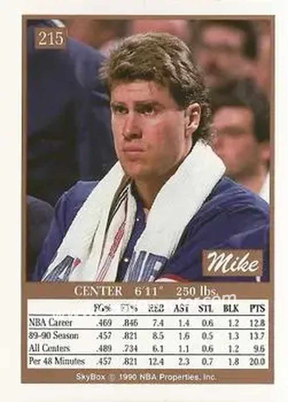 1990-91 SkyBox #215 - Mike Gminski - Philadelphia 76ers - Back