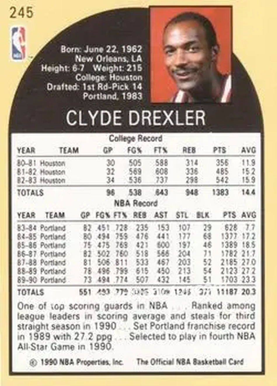 1990-91 Hoops #245 - Clyde Drexler - Portland Trail Blazers - Back 1990-91 Hoops #245 - Clyde Drexler - Portland Trail Blazers - Back