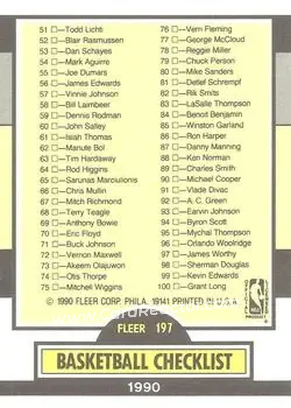 1990-91 Fleer #197 - Card #197 - Back