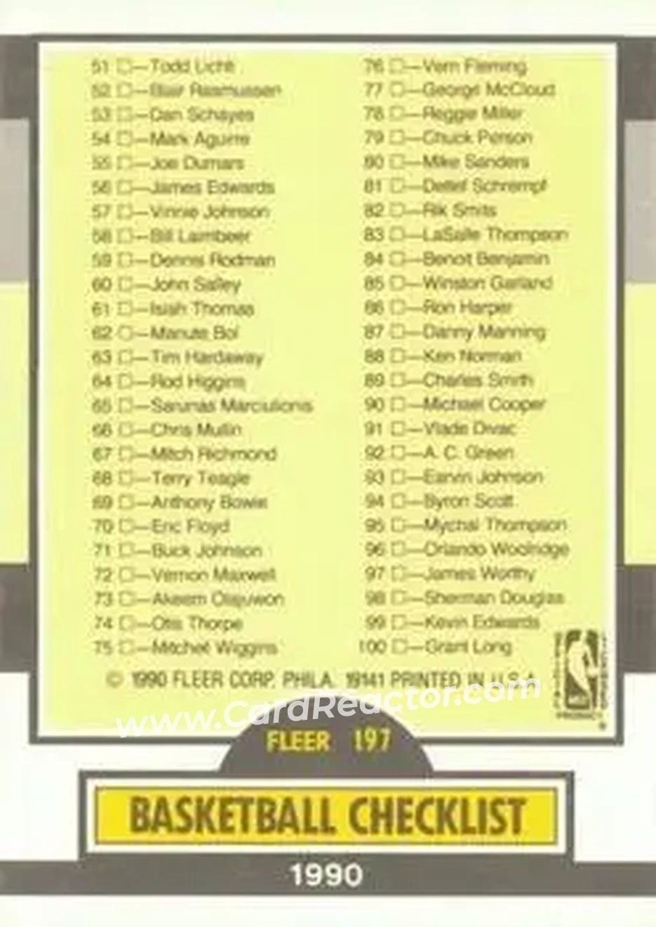 1990-91 Fleer #197 - Card #197 - Back 1990-91 Fleer #197 - Card #197 - Back