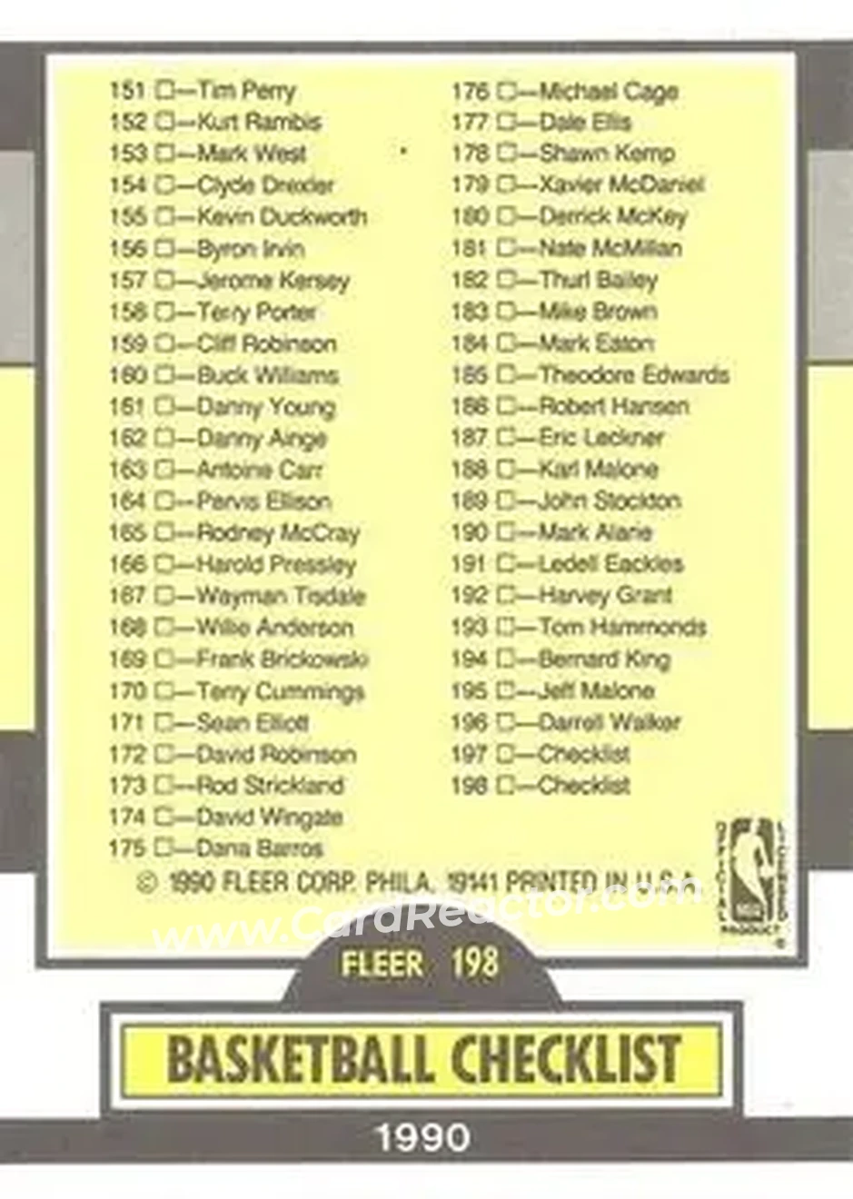 1990-91 Fleer #198 - Card #198 - Back