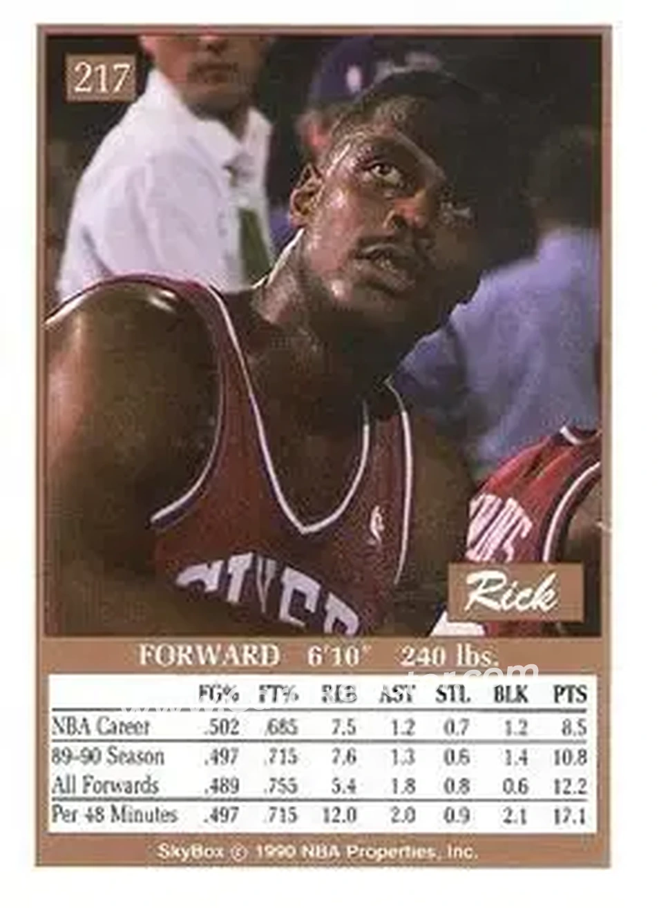 1990-91 SkyBox #217 - Rick Mahorn - Philadelphia 76ers - Back
