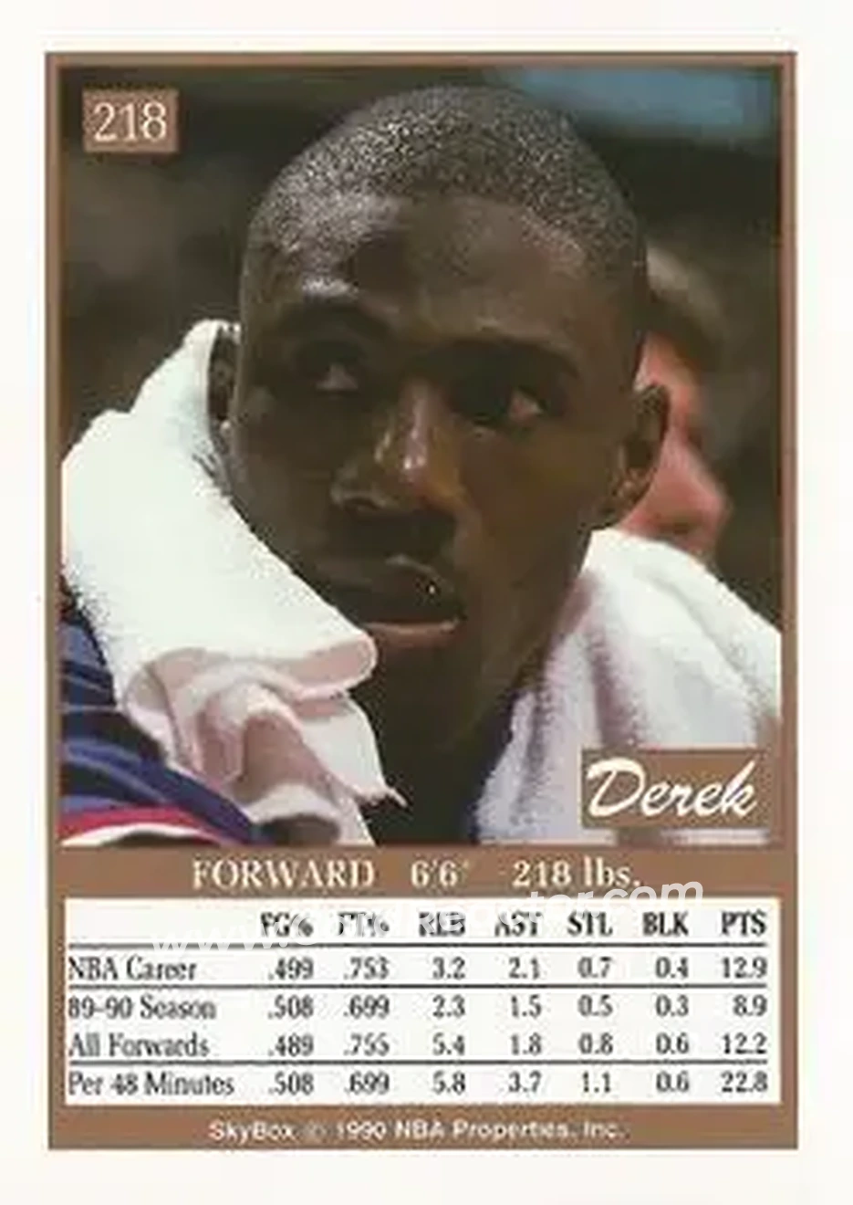 1990-91 SkyBox #218 - Derek Smith - Philadelphia 76ers - Back