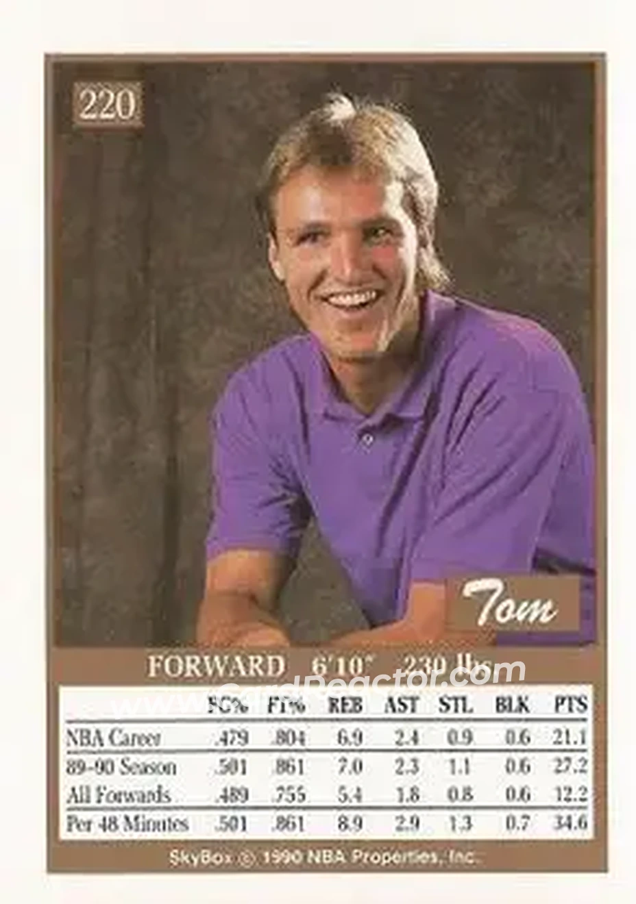 1990-91 SkyBox #220 - Tom Chambers - Phoenix Suns - Back