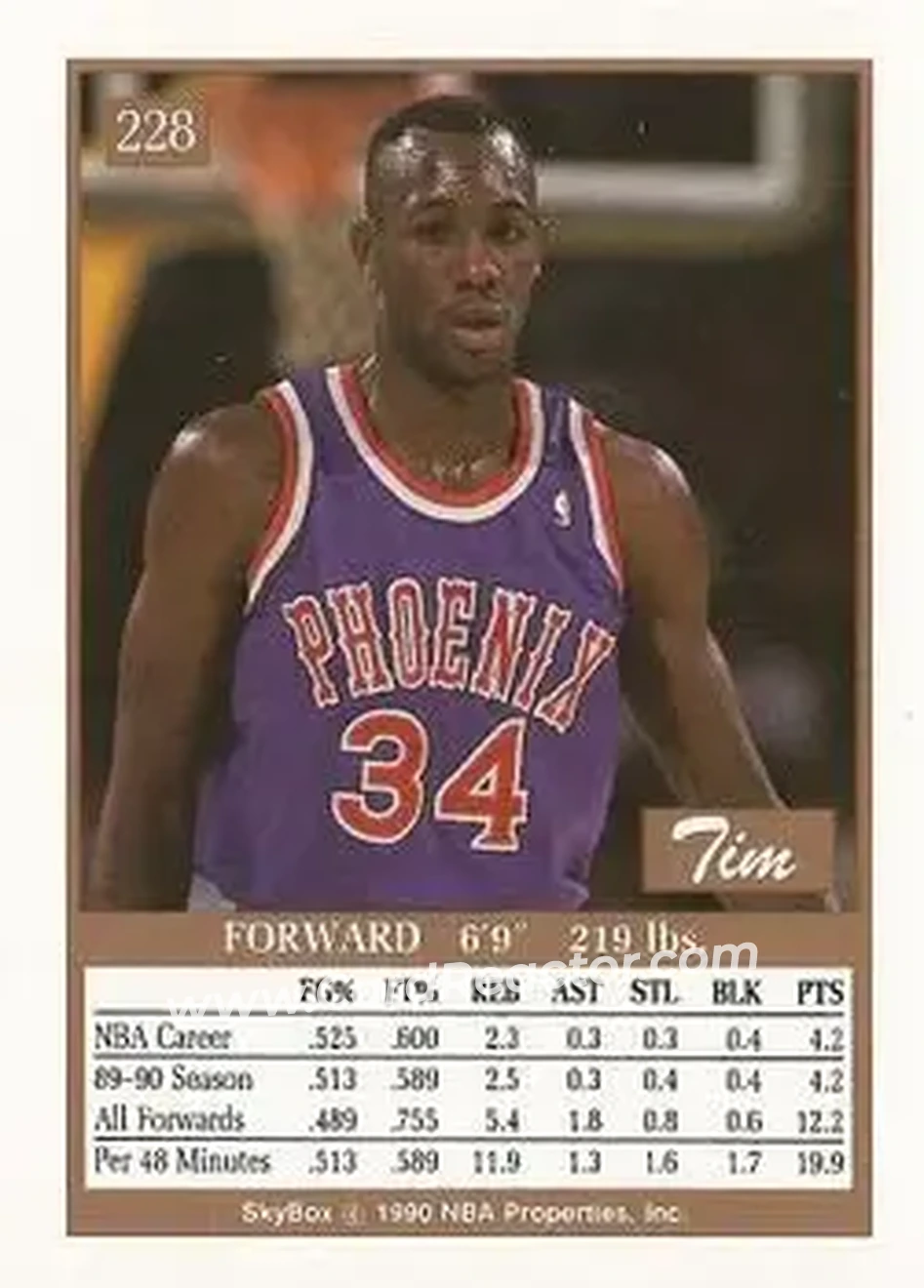 1990-91 SkyBox #228 - Tim Perry - Phoenix Suns - Back