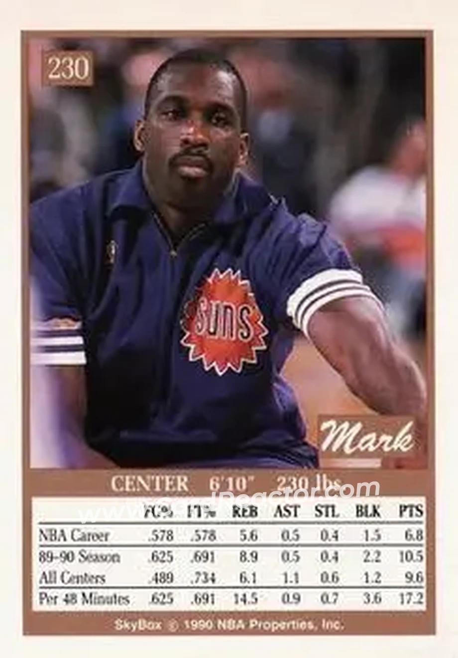 1990-91 SkyBox #230 - Mark West - Phoenix Suns - Back
