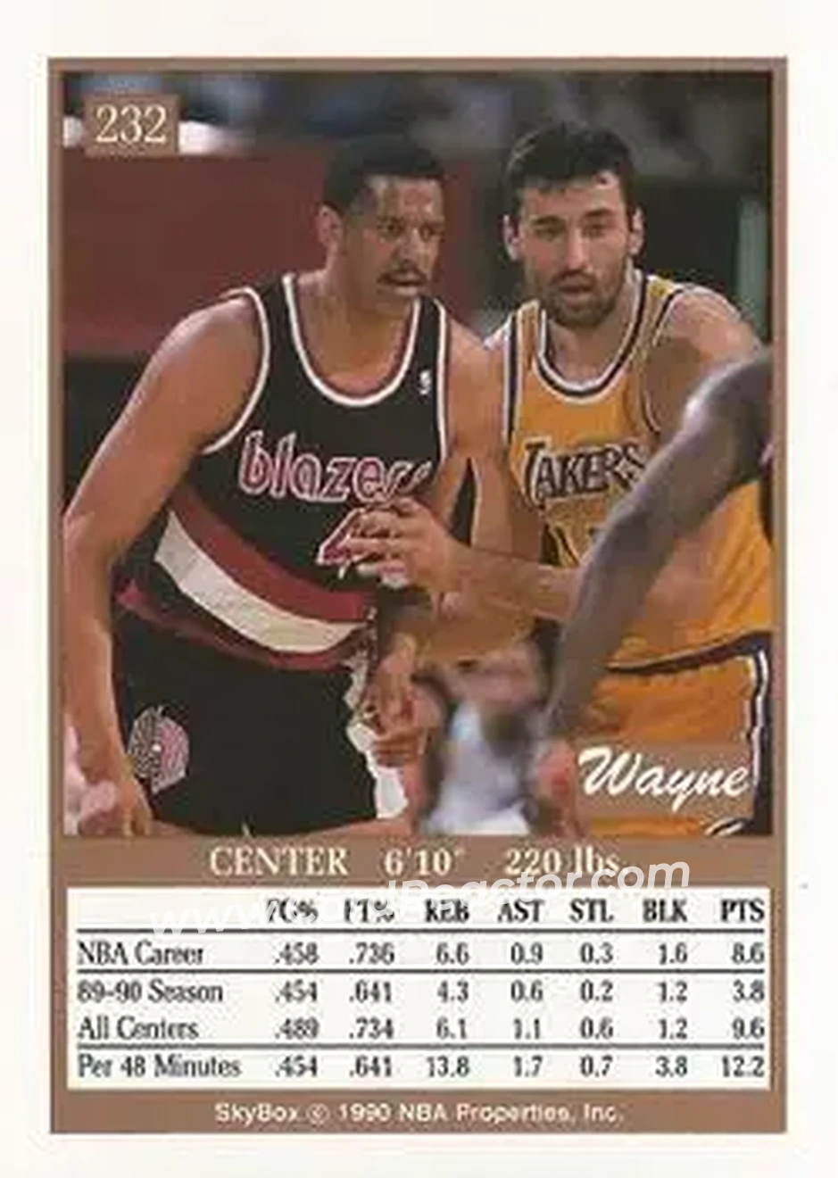 1990-91 SkyBox #232 - Wayne Cooper - Portland Trail Blazers - Back