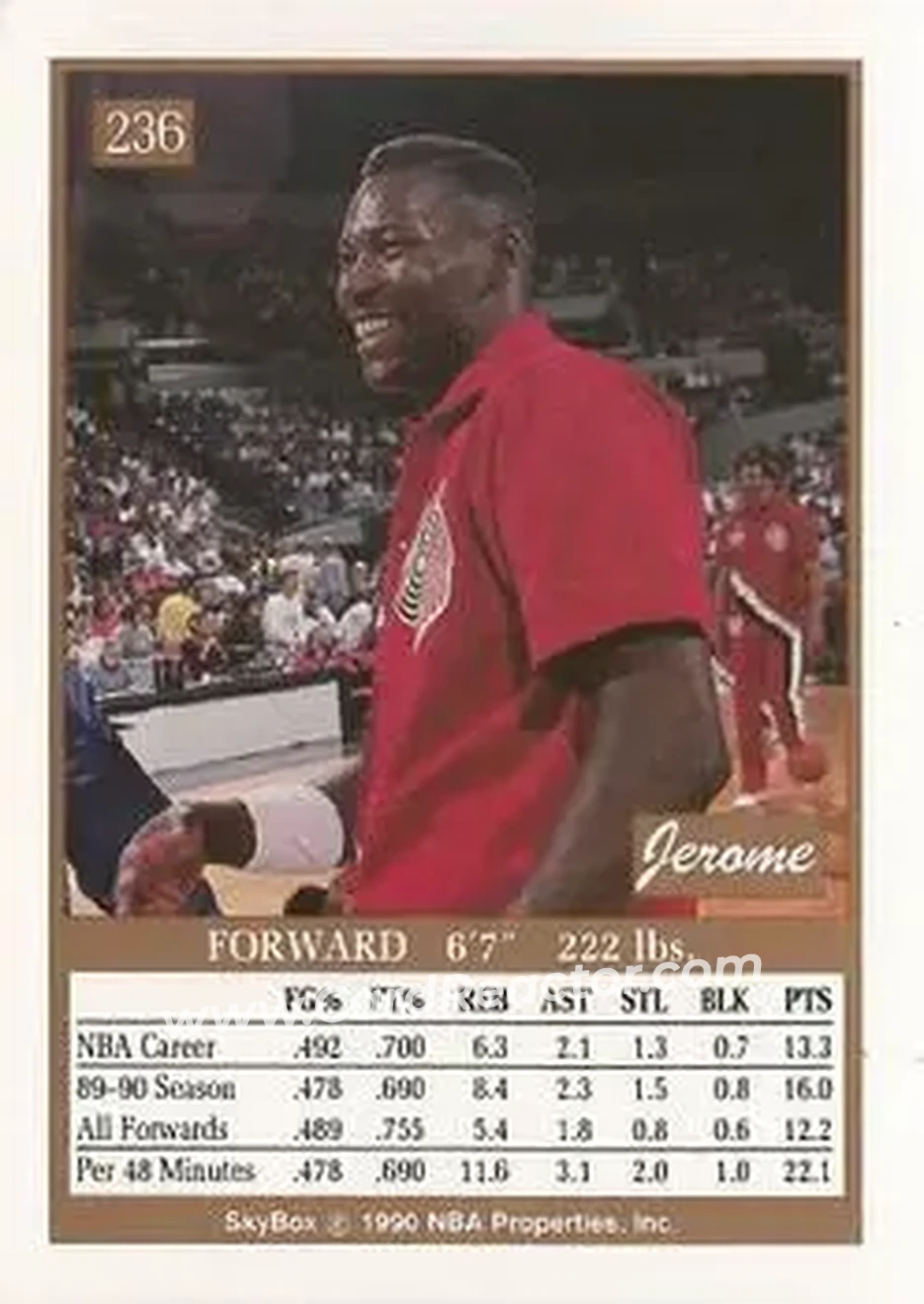 1990-91 SkyBox #236 - Jerome Kersey - Portland Trail Blazers - Back