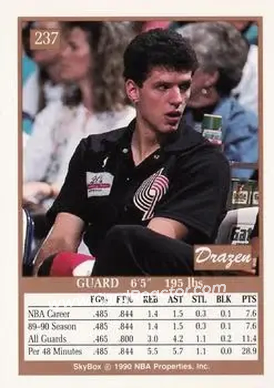 1990-91 SkyBox #237 - Dražen Petrović - Portland Trail Blazers - Back