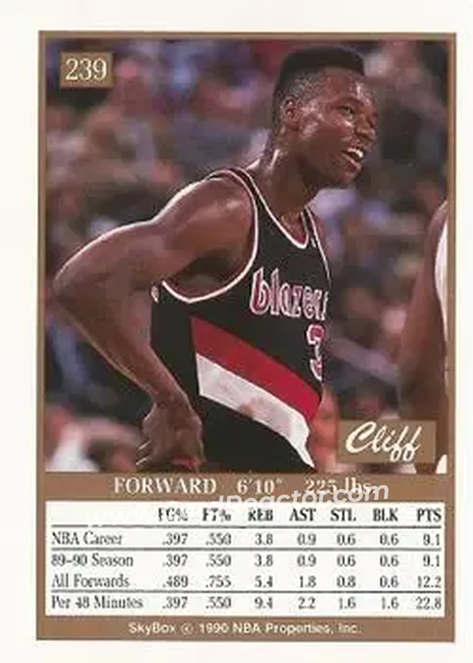 1990-91 SkyBox #239 - Clifford Robinson - Portland Trail Blazers - Back