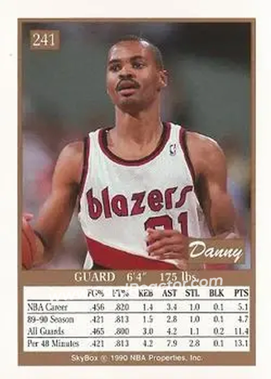 1990-91 SkyBox #241 - Danny Young - Portland Trail Blazers - Back