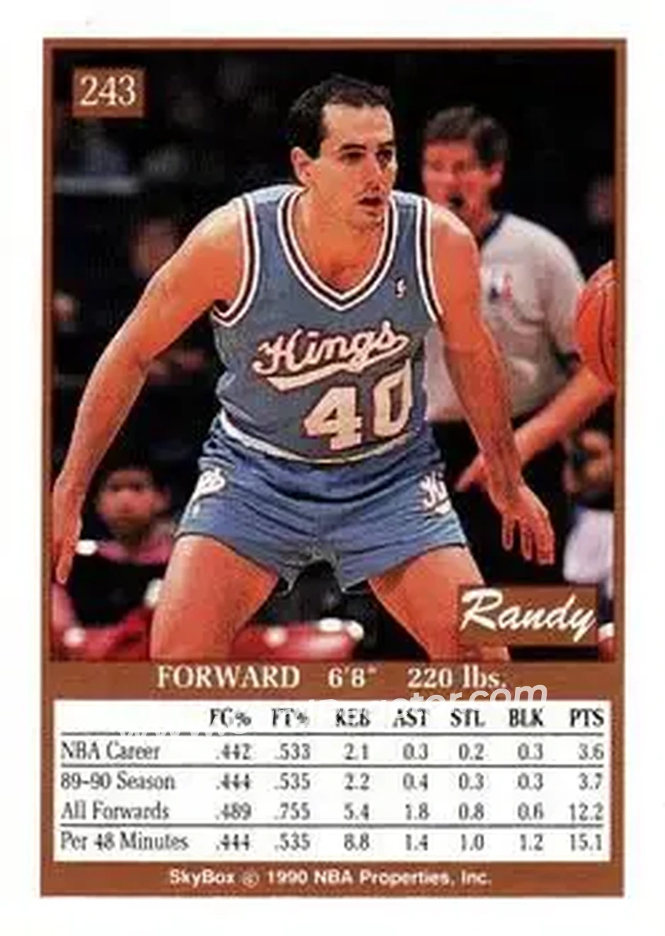 1990-91 SkyBox #243 - Randy Allen - Sacramento Kings - Back 1990-91 SkyBox #243 - Randy Allen - Sacramento Kings - Back