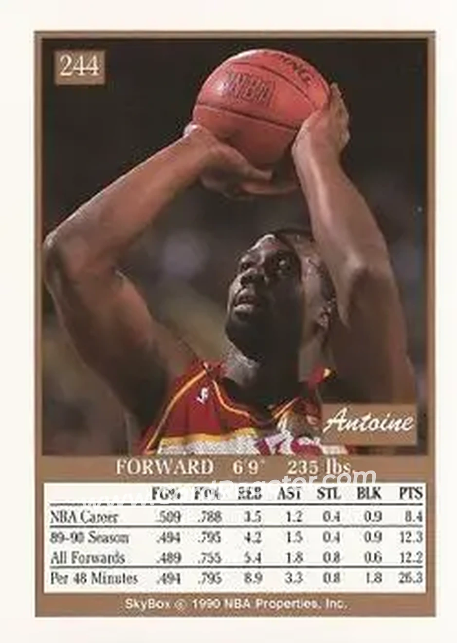 1990-91 SkyBox #244 - Antoine Carr - Sacramento Kings - Back