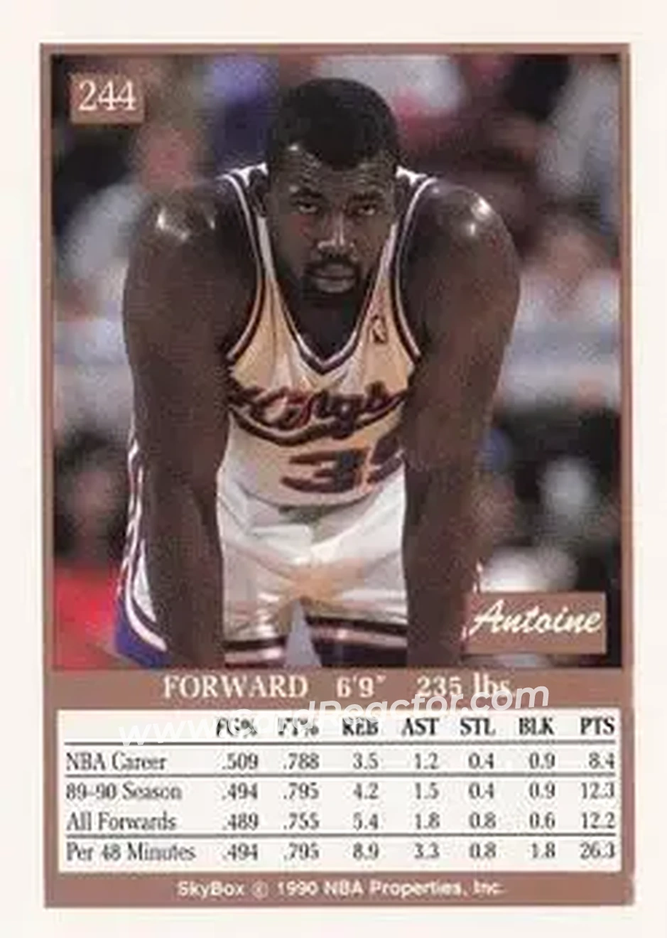 1990-91 SkyBox #244 - Antoine Carr - Sacramento Kings - Back