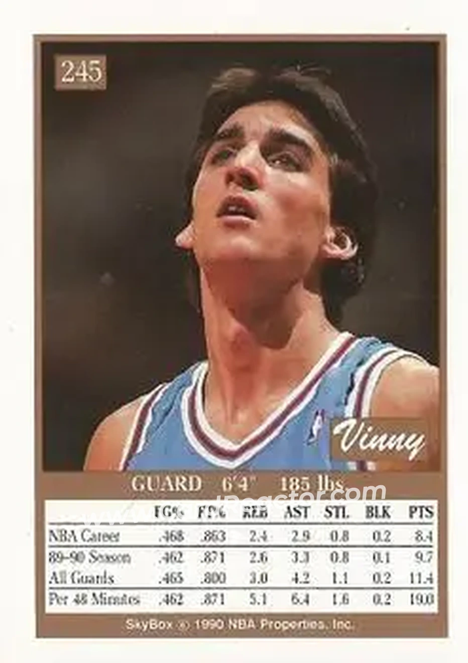 1990-91 SkyBox #245 - Vinny Del Negro - Sacramento Kings - Back 1990-91 SkyBox #245 - Vinny Del Negro - Sacramento Kings - Back