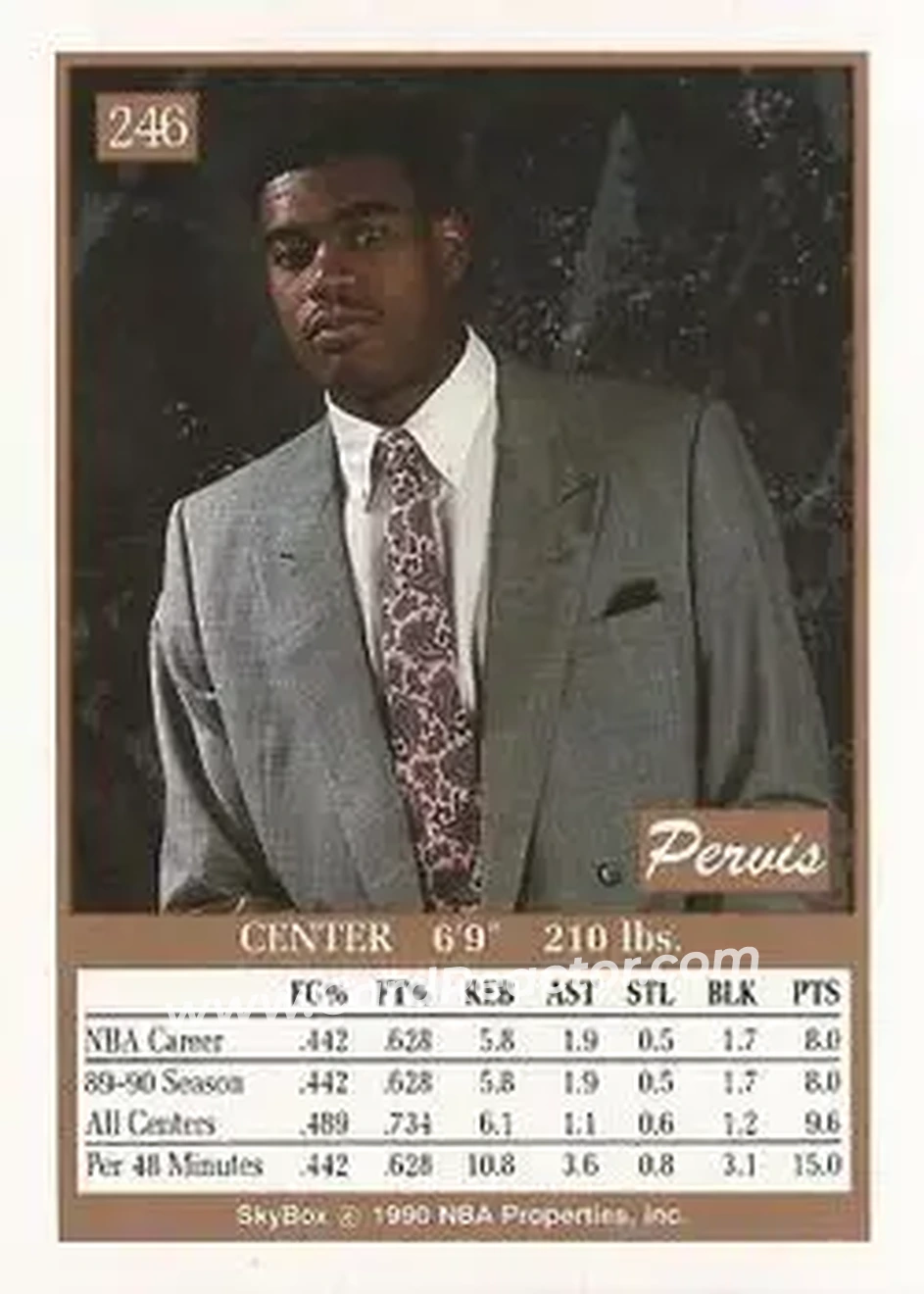 1990-91 SkyBox #246 - Pervis Ellison - Sacramento Kings - Back