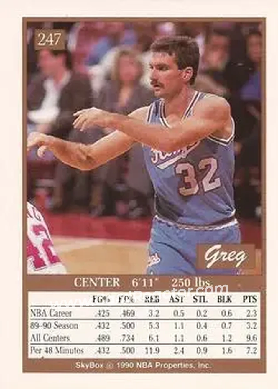 1990-91 SkyBox #247 - Greg Kite - Sacramento Kings - Back