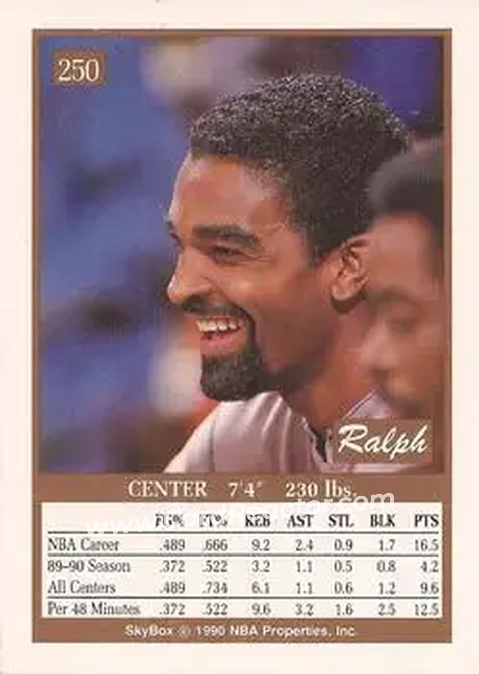 1990-91 SkyBox #250 - Ralph Sampson - Sacramento Kings - Back