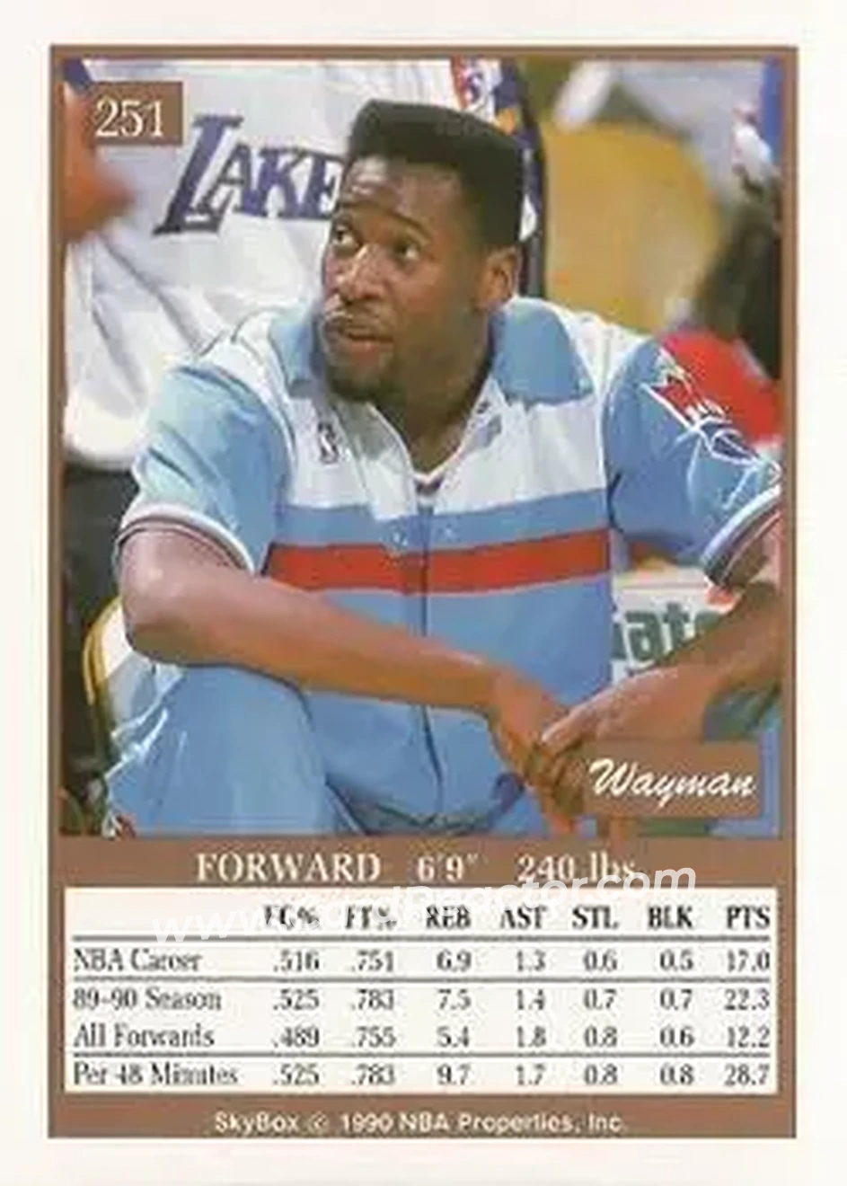 1990-91 SkyBox #251 - Wayman Tisdale - Sacramento Kings - Back 1990-91 SkyBox #251 - Wayman Tisdale - Sacramento Kings - Back