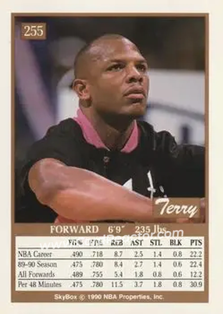 1990-91 SkyBox #255 - Terry Cummings - San Antonio Spurs - Back