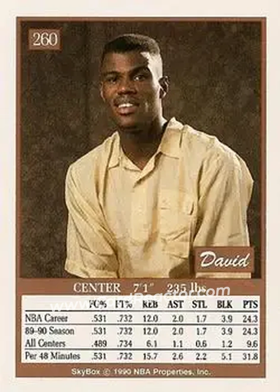 1990-91 SkyBox #260 - David Robinson - San Antonio Spurs - Back 1990-91 SkyBox #260 - David Robinson - San Antonio Spurs - Back