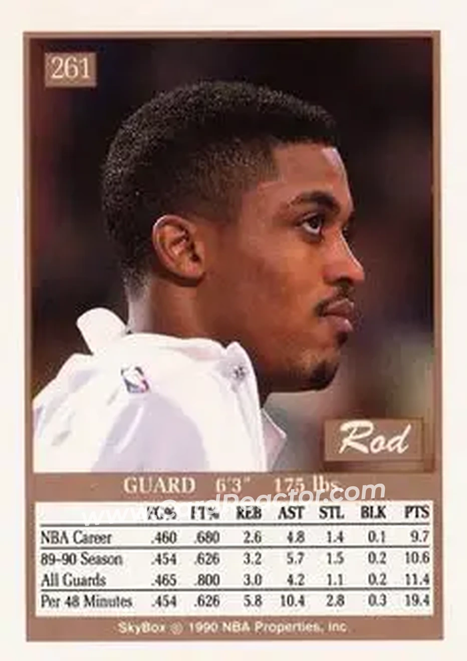 1990-91 SkyBox #261 - Rod Strickland - San Antonio Spurs - Back
