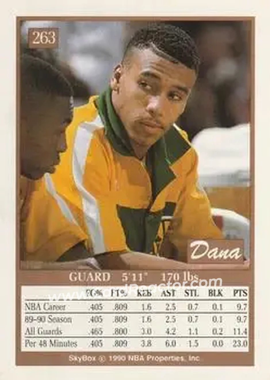1990-91 SkyBox #263 - Dana Barros - Seattle SuperSonics - Back