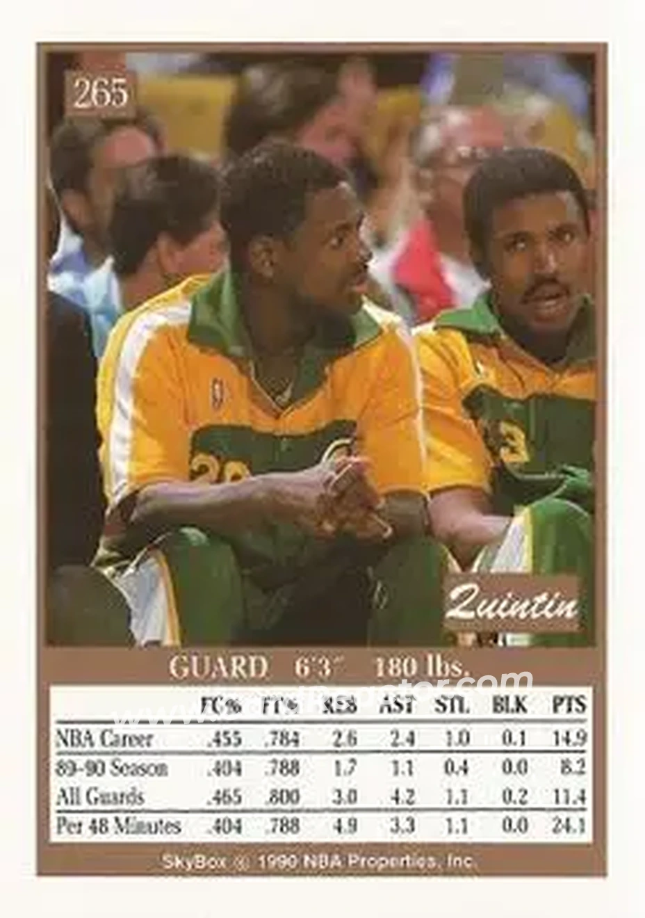 1990-91 SkyBox #265 - Quintin Dailey - Seattle SuperSonics - Back