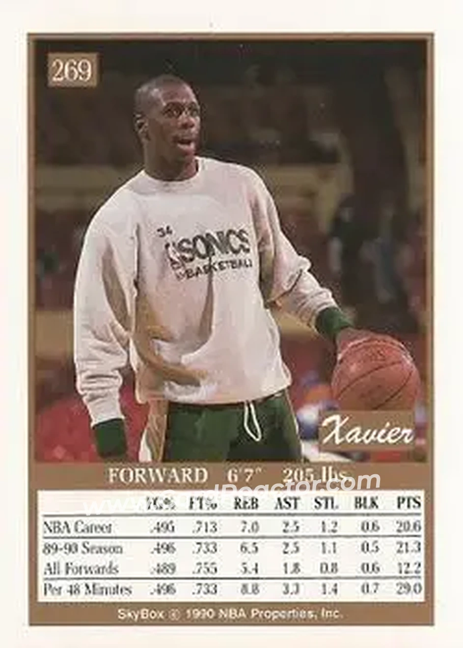 1990-91 SkyBox #269 - Xavier McDaniel - Seattle SuperSonics - Back