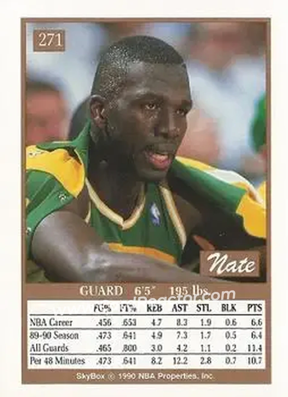 1990-91 SkyBox #271 - Nate McMillan - Seattle SuperSonics - Back