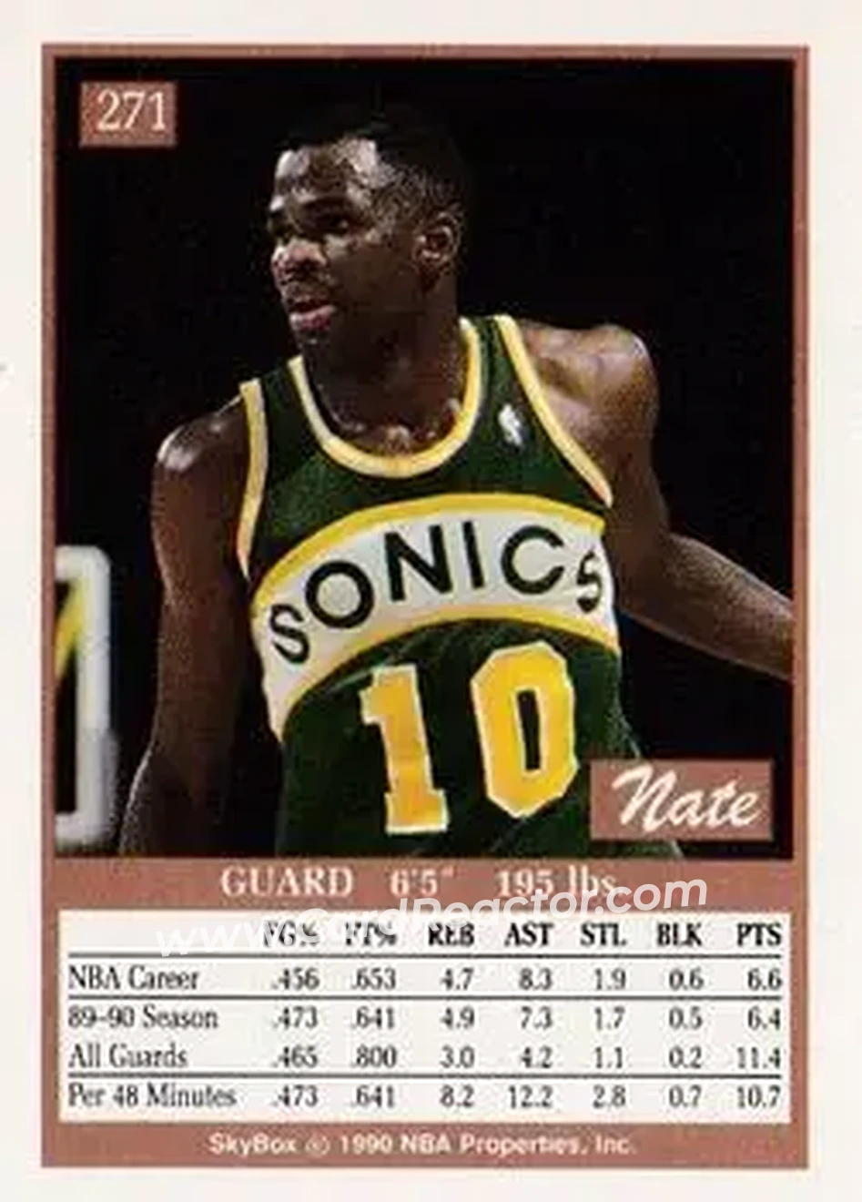 1990-91 SkyBox #271 - Nate McMillan - Seattle SuperSonics - Back