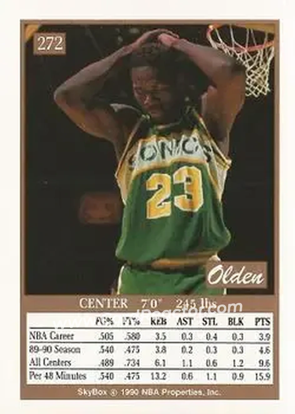 1990-91 SkyBox #272 - Olden Polynice - Seattle SuperSonics - Back 1990-91 SkyBox #272 - Olden Polynice - Seattle SuperSonics - Back