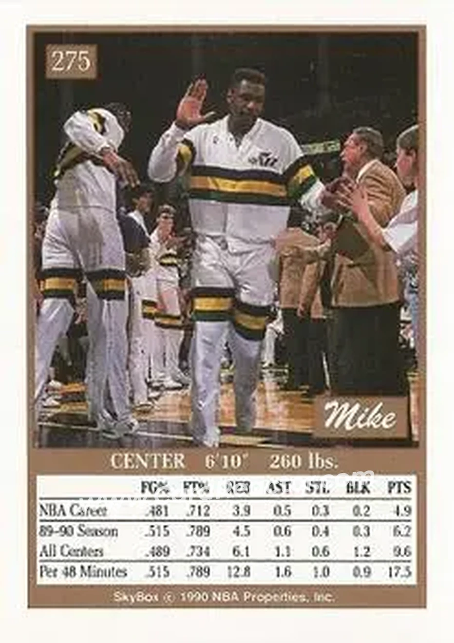 1990-91 SkyBox #275 - Mike Brown - Utah Jazz - Back