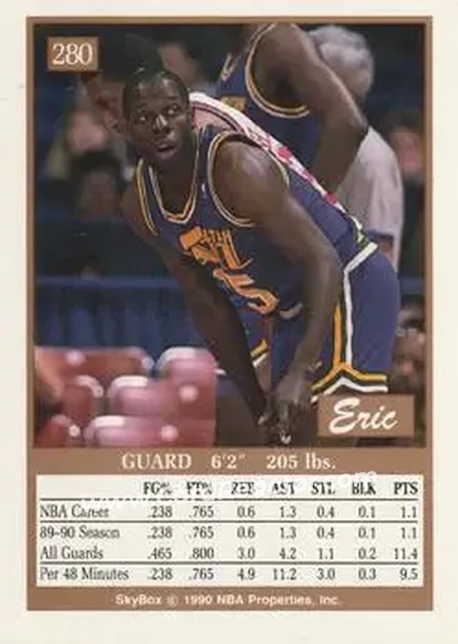 1990-91 SkyBox #280 - Eric Johnson - Utah Jazz - Back