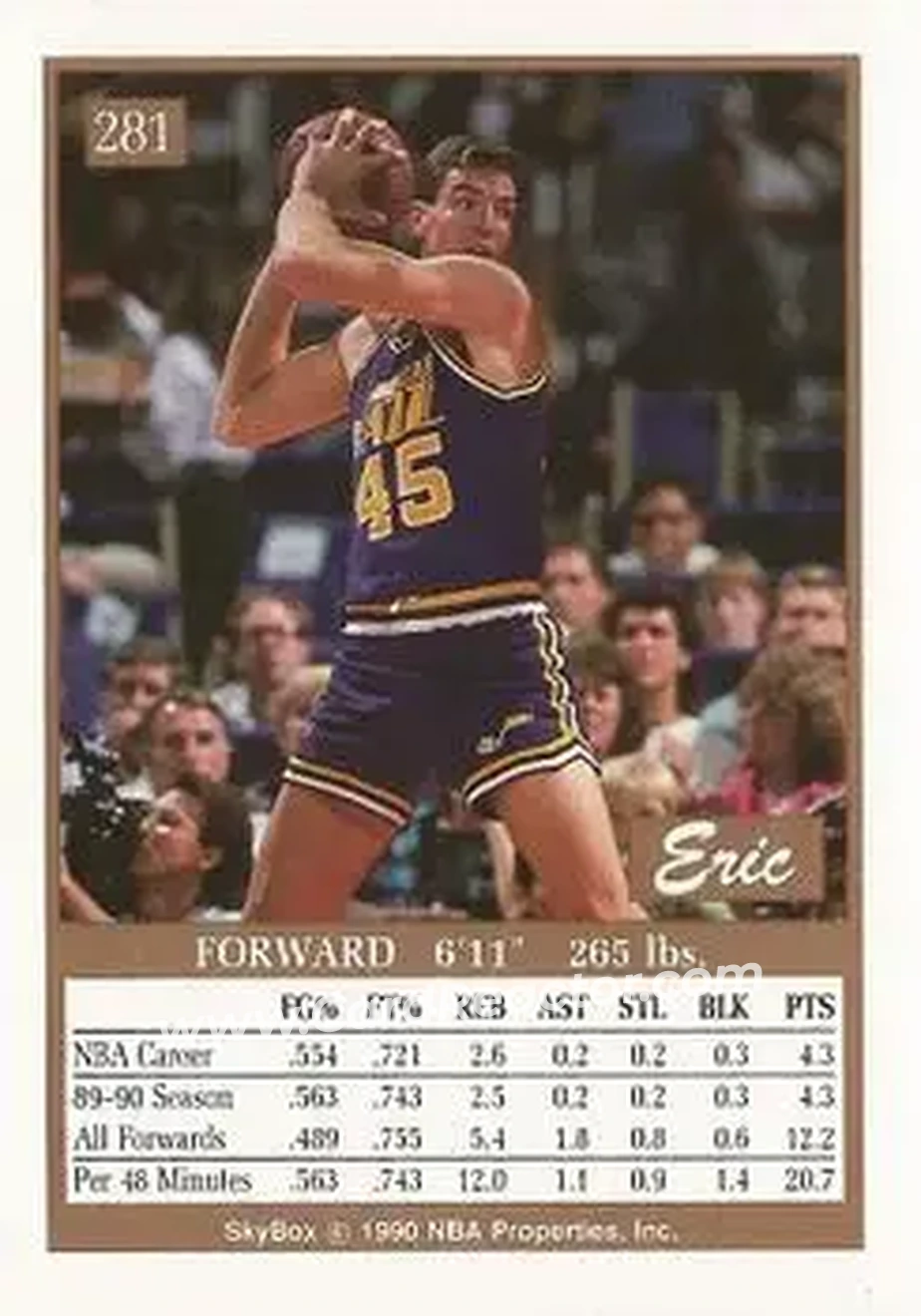 1990-91 SkyBox #281 - Eric Leckner - Utah Jazz - Back