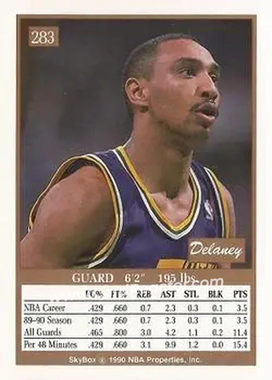 1990-91 SkyBox #283 - Delaney Rudd - Utah Jazz - Back 1990-91 SkyBox #283 - Delaney Rudd - Utah Jazz - Back