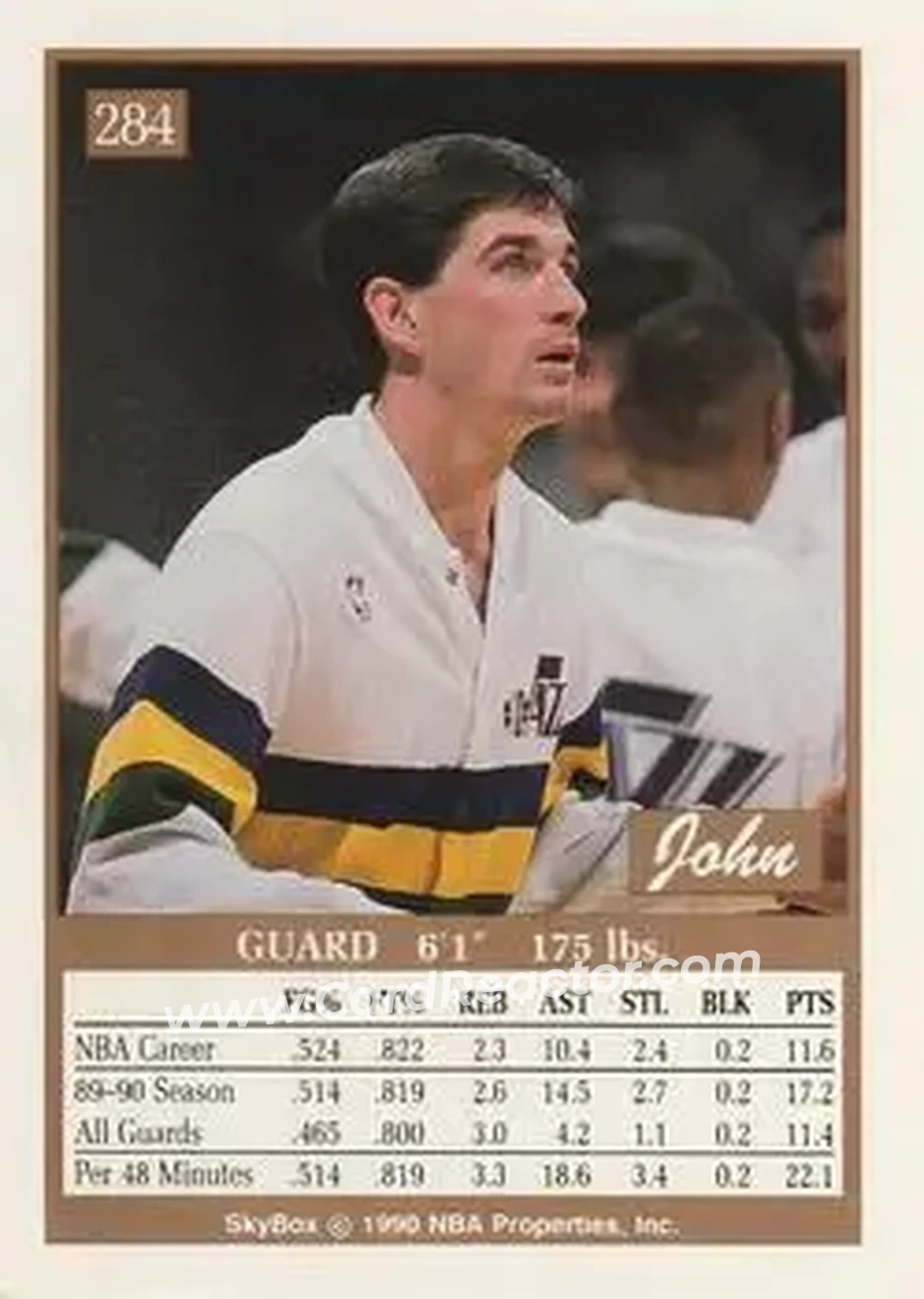 1990-91 SkyBox #284 - John Stockton - Utah Jazz - Back