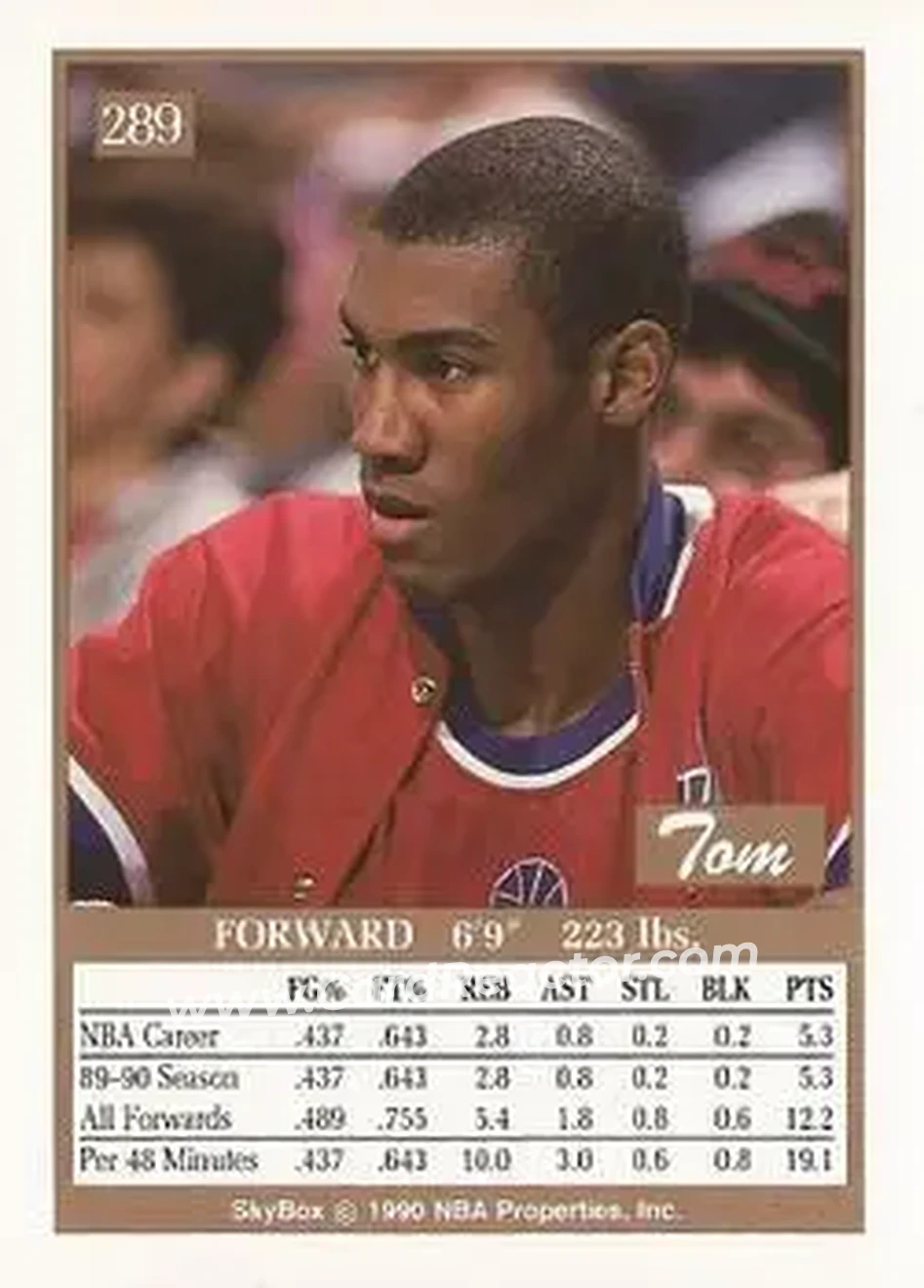 1990-91 SkyBox #289 - Tom Hammonds - Washington Bullets - Back 1990-91 SkyBox #289 - Tom Hammonds - Washington Bullets - Back