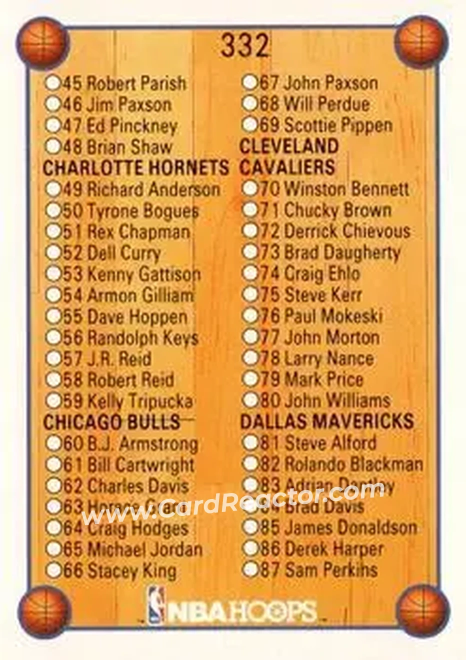 1990-91 Hoops #332 - Card #332 - Back