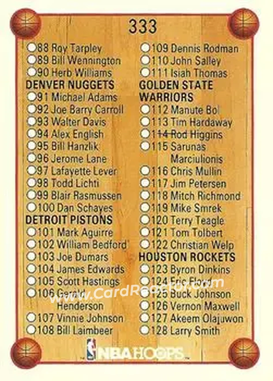 1990-91 Hoops #333 - Card #333 - Front
