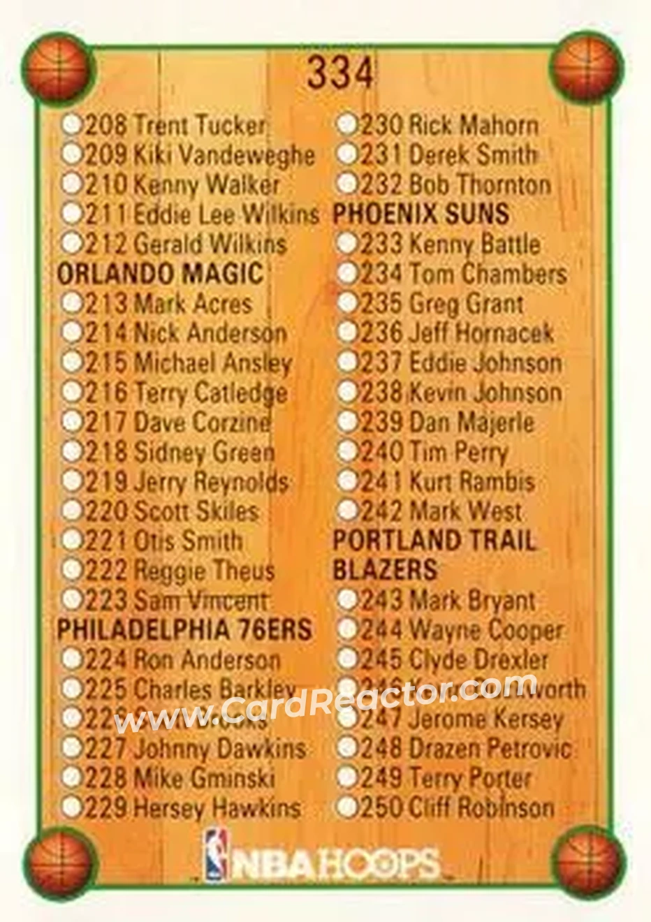 1990-91 Hoops #334 - Card #334 - Back