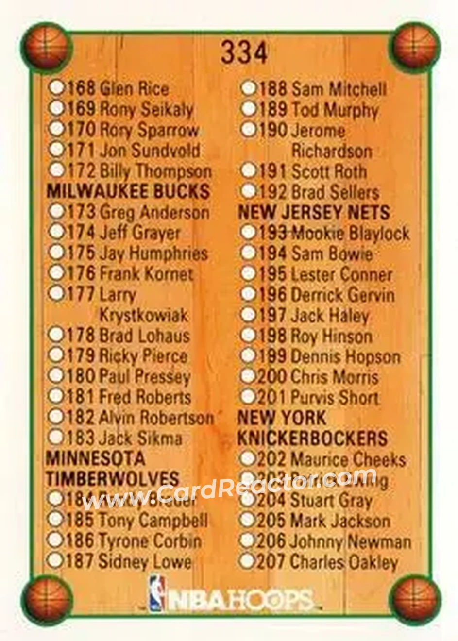 1990-91 Hoops #334 - Card #334 - Front