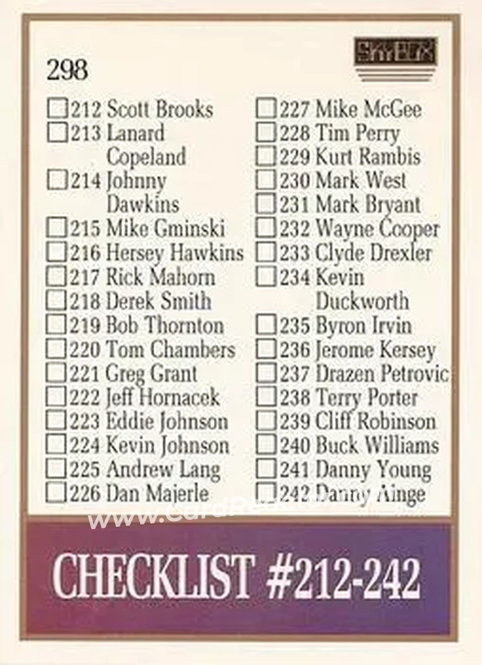 1990-91 SkyBox #298 - Card #298 - Back